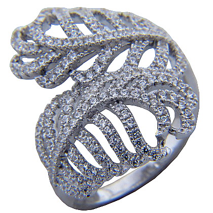 Anillo hojas piedras blancas